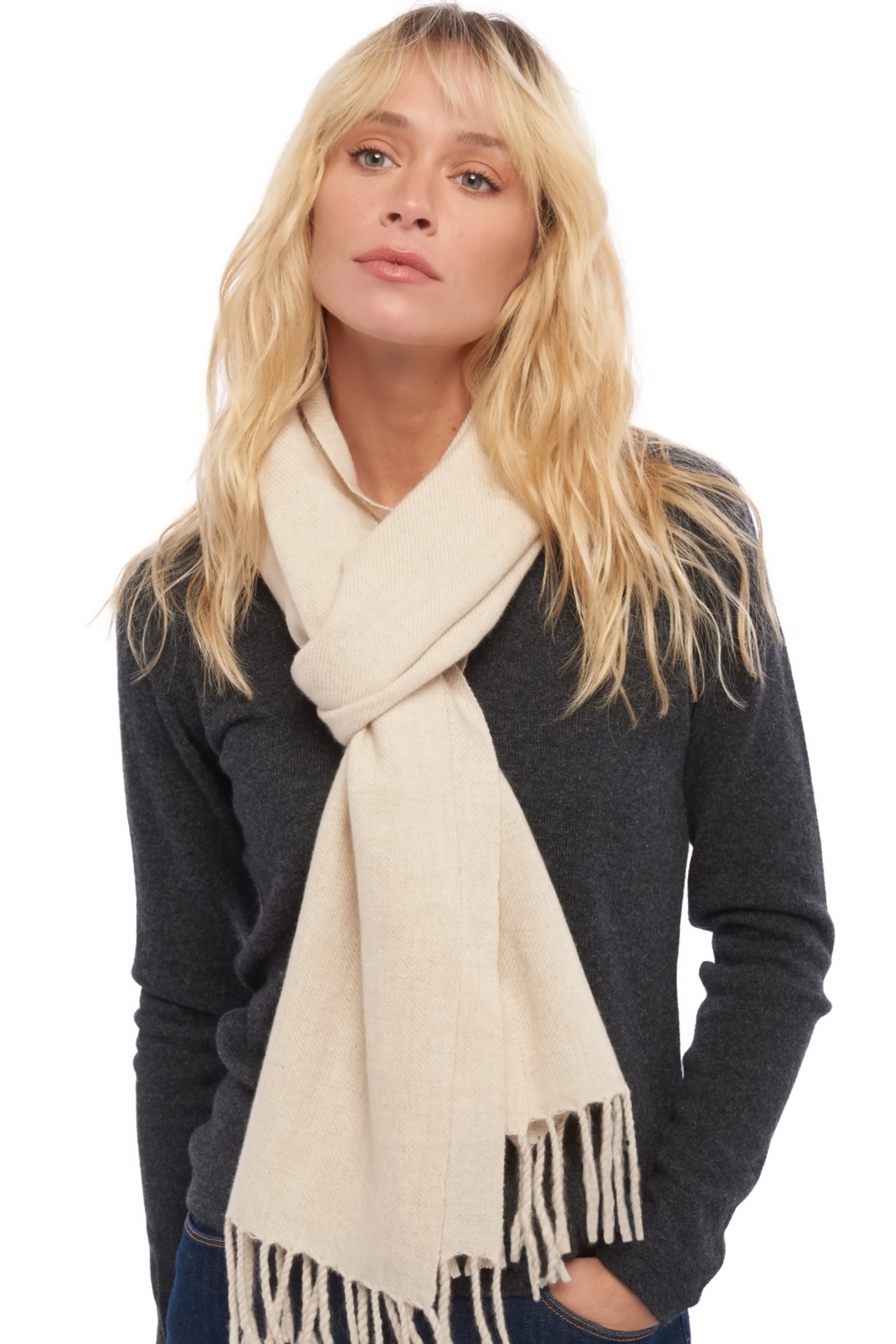 Cashmere cashmere donna sciarpe foulard kazu200 ecru chine 200 x 35 cm