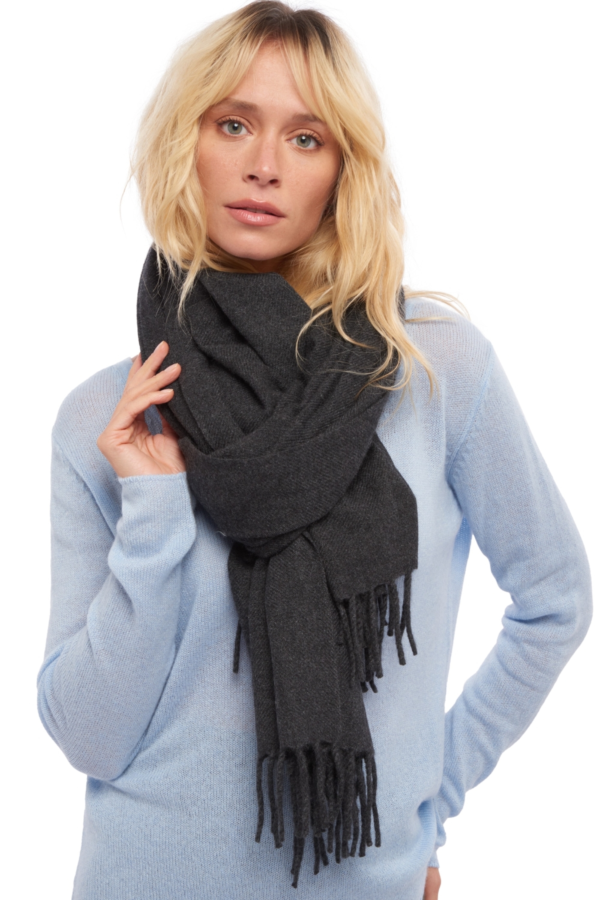 Cashmere cashmere donna sciarpe foulard niry antracite chine 200x90cm