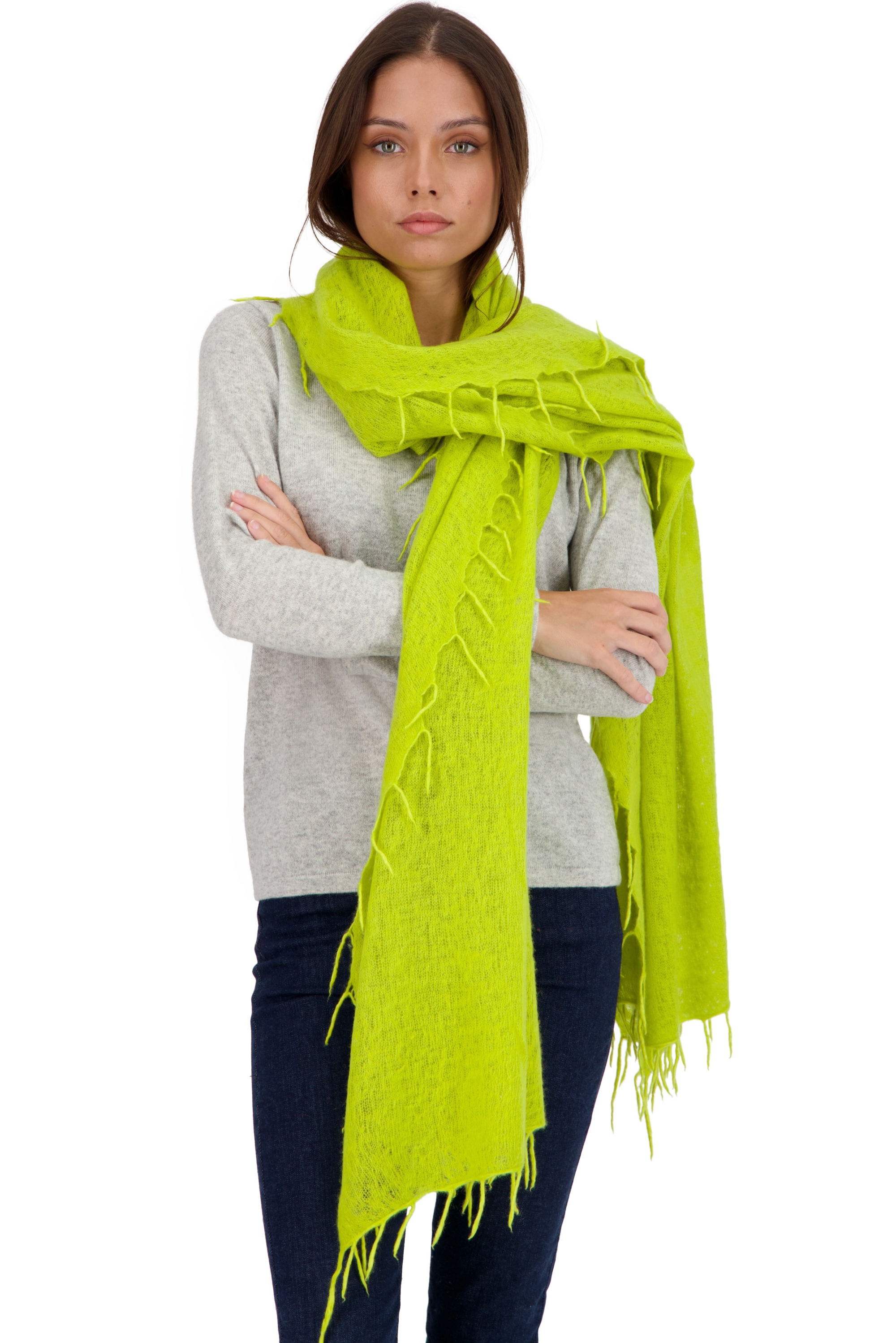 Cashmere cashmere donna sciarpe foulard tresor verde chartreuse 200 cm x 90 cm