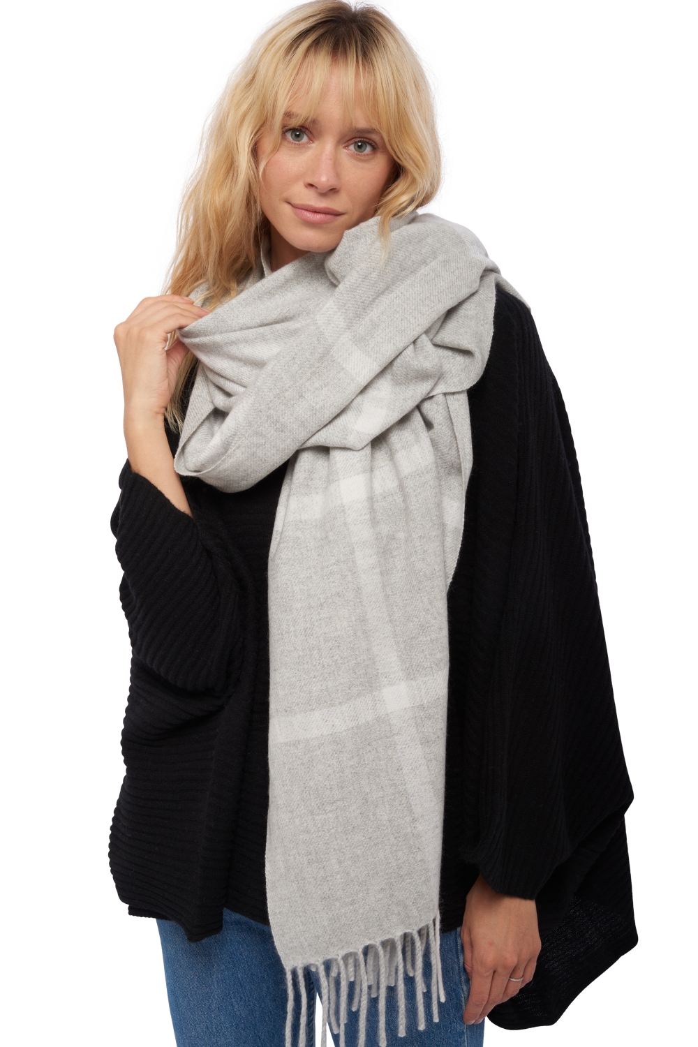 Cashmere cashmere donna sciarpe foulard venezia flanella chine bianco naturale 210 x 90 cm