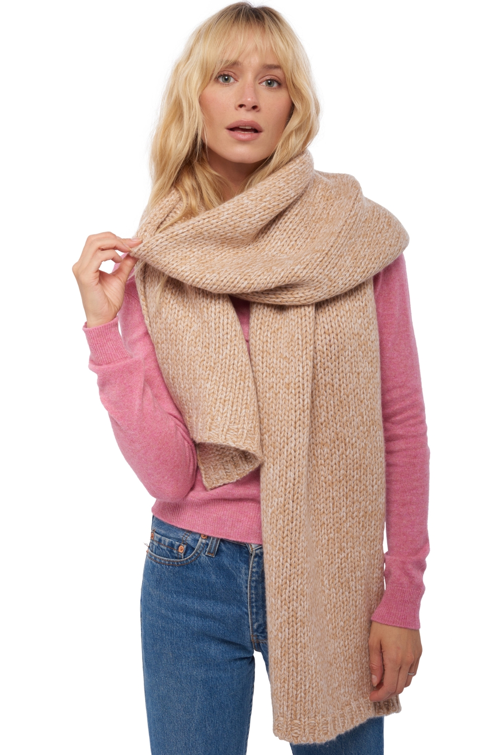 Cashmere cashmere donna sciarpe foulard venus cammello rosa pallido 200 x 38 cm