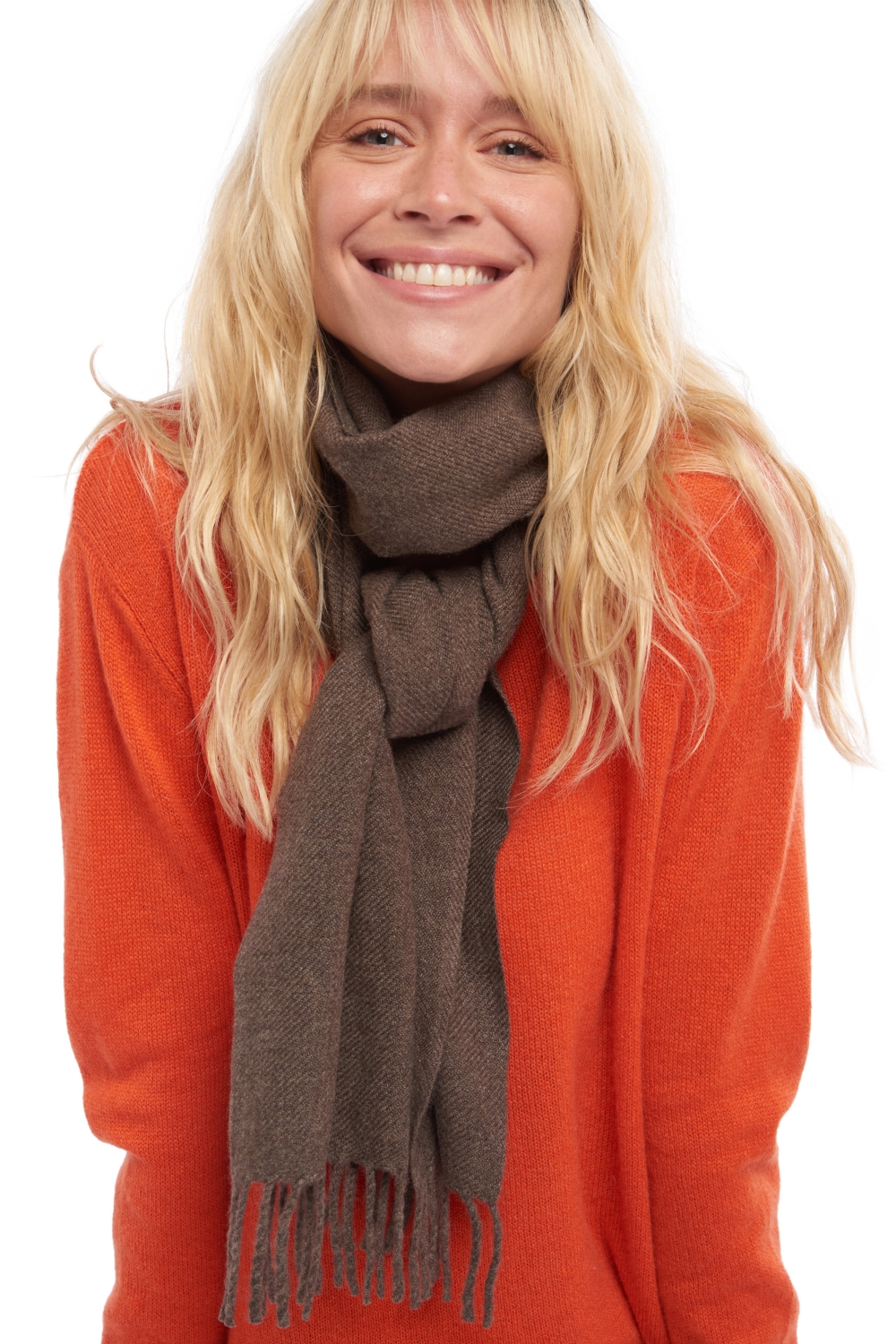 Cashmere cashmere donna sciarpe foulard zak170 marrone chine 170 x 25 cm