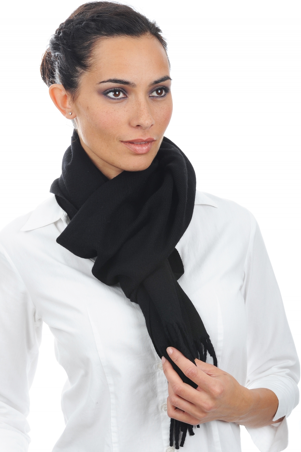 Cashmere cashmere donna sciarpe foulard zak170 nero 170 x 25 cm