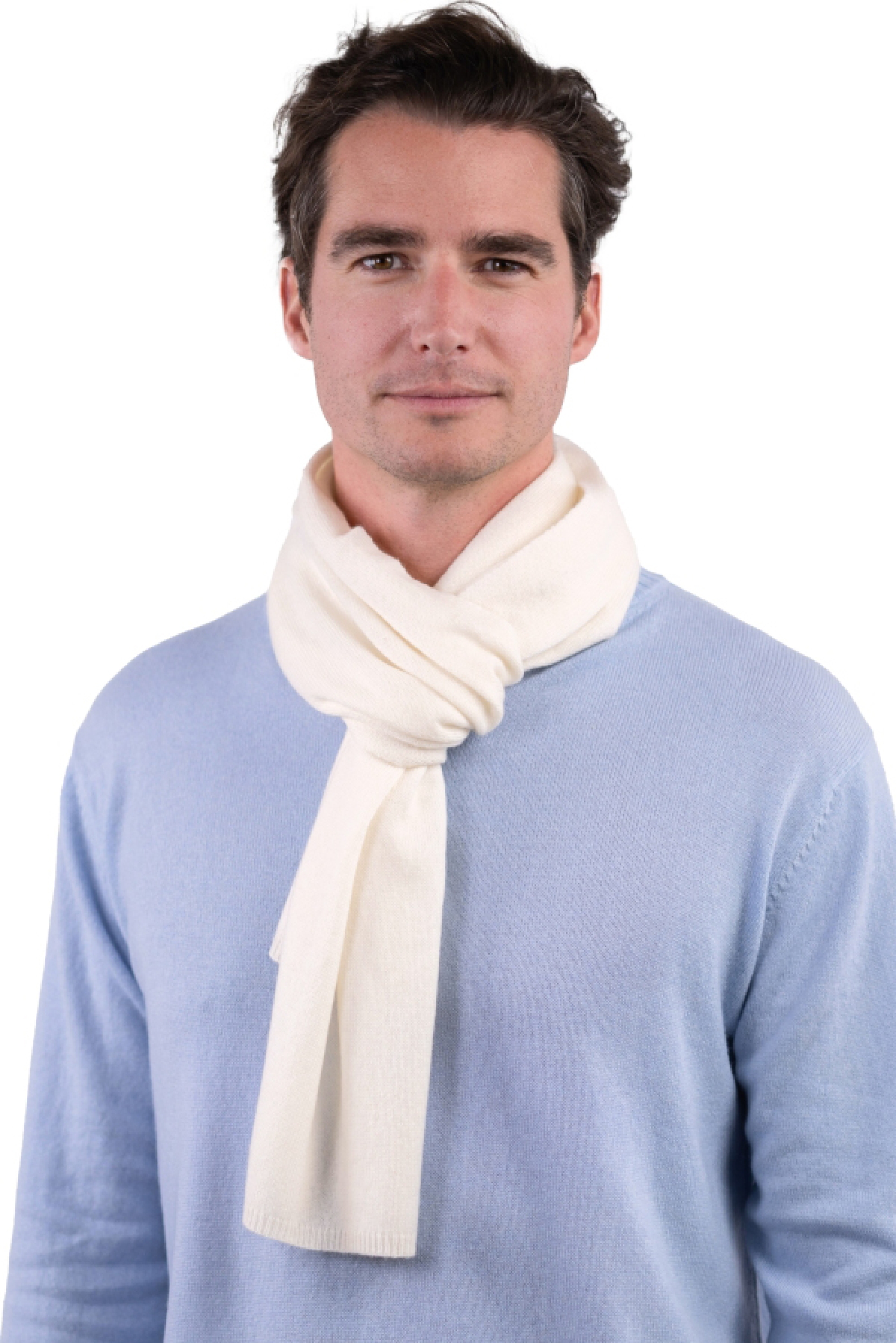 Cashmere uomo sciarpe foulard ozone natural ecru 160 x 30 cm