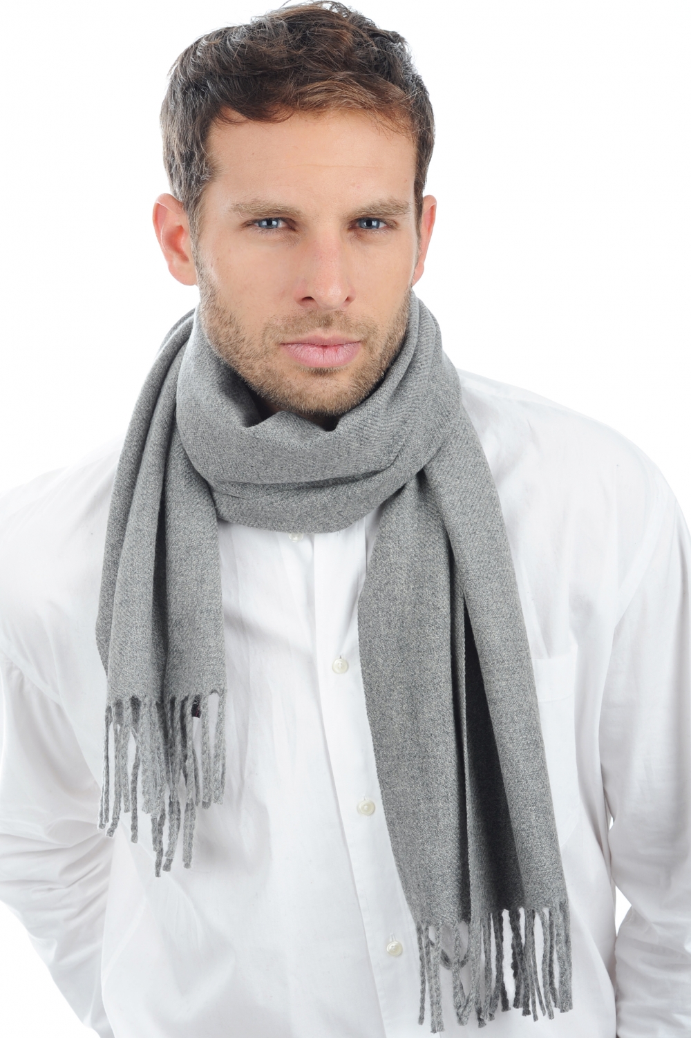 Cashmere uomo sciarpe foulard zak170 grigio chine 170 x 25 cm