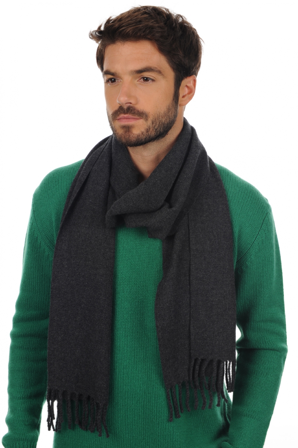 Cashmere uomo sciarpe foulard zak200 antracite chine 200 x 35 cm