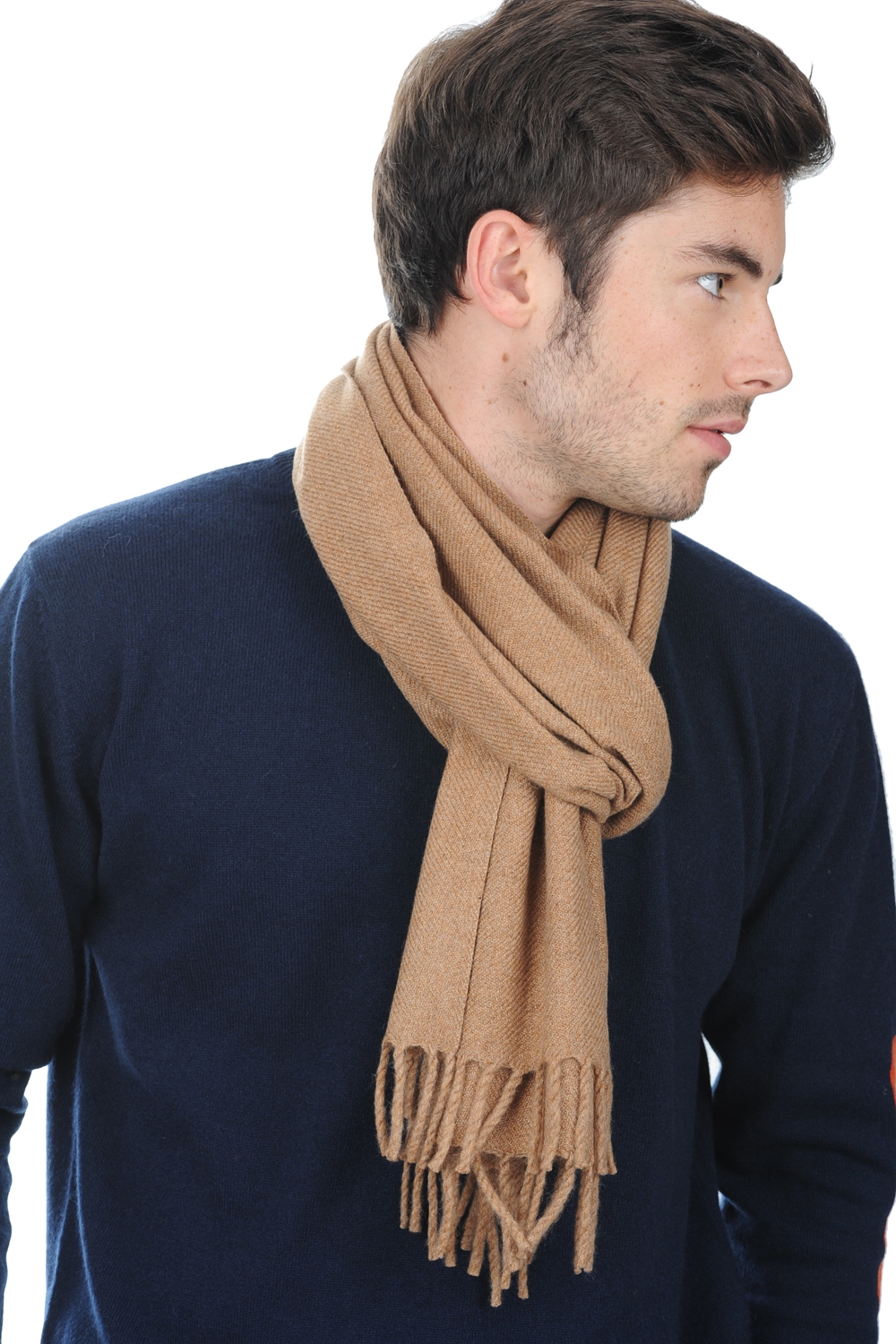 Cashmere uomo sciarpe foulard zak200 cammello chine 200 x 35 cm