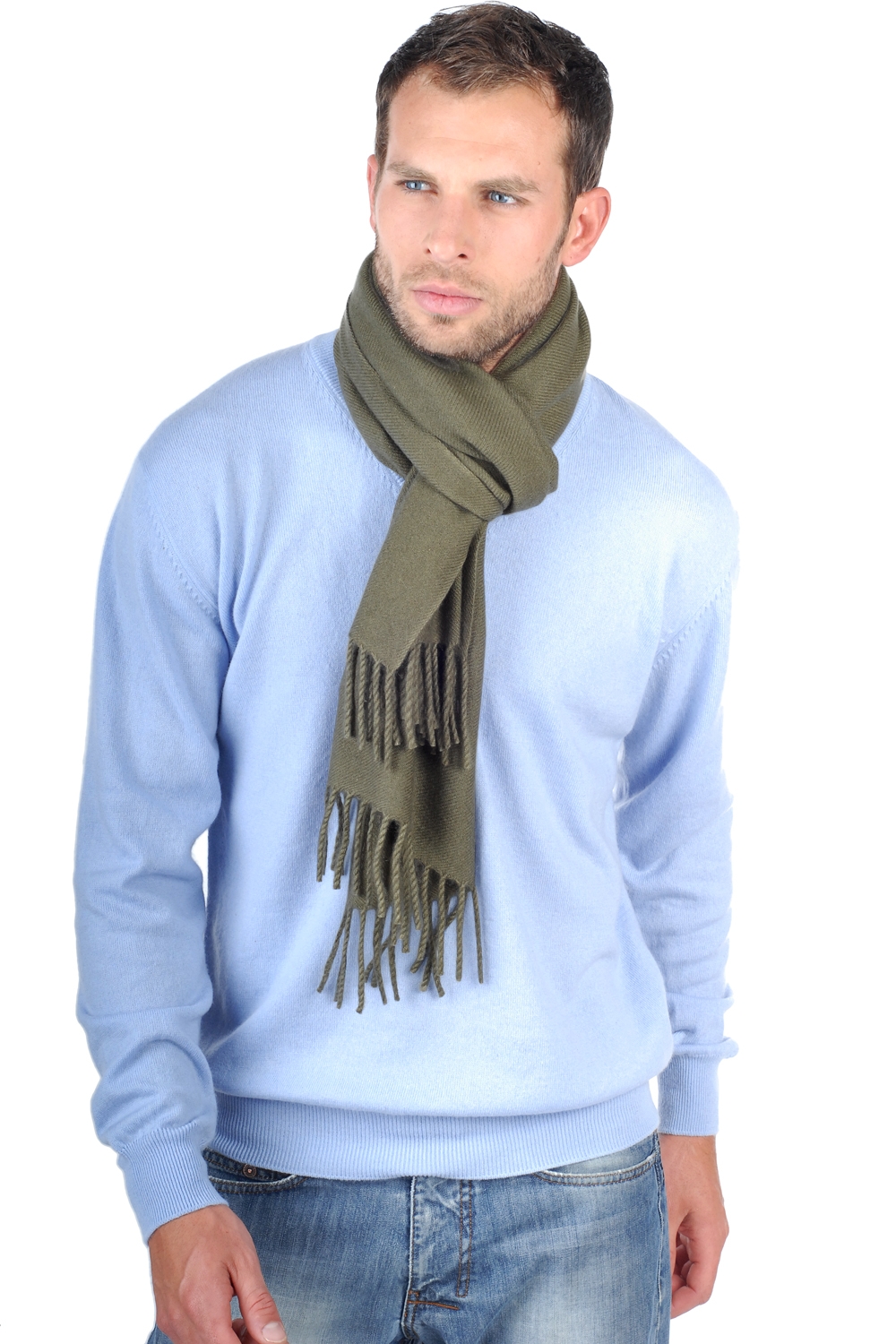 Cashmere uomo sciarpe foulard zak200 kaki 200 x 35 cm